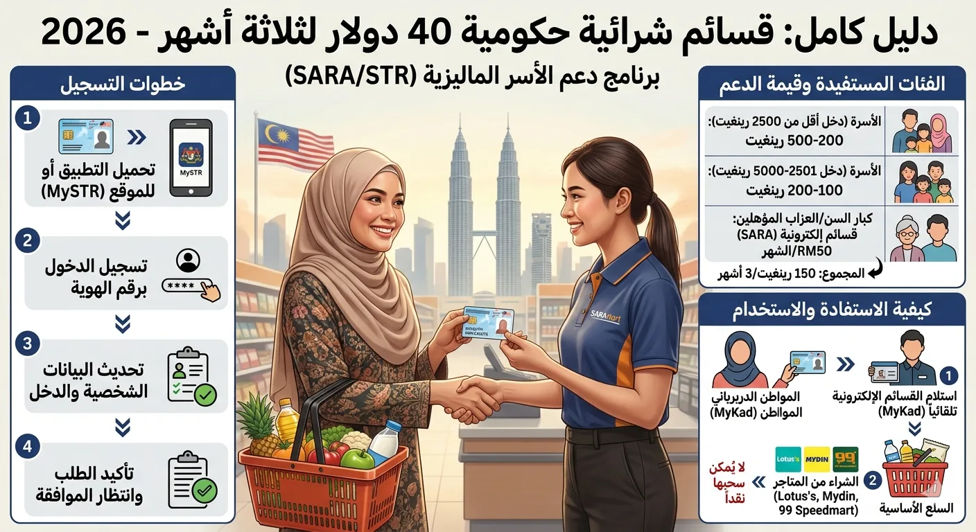 40 دولار لمدة تلات شهور من الحكومه الماليزيه قسائم شرائية: الدليل الكامل للتسجيل والاستفادة 2026