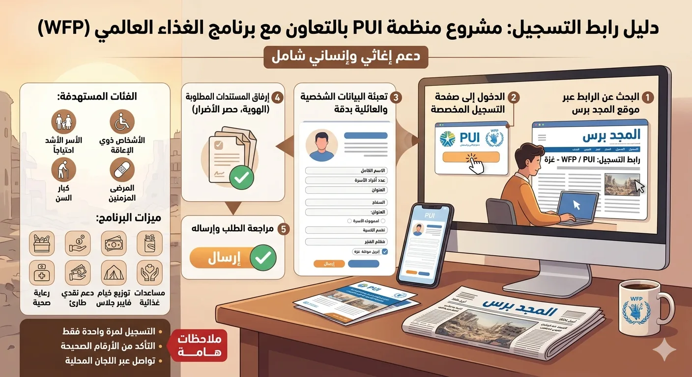 دليل رابط التسجيل في منظمة PUI بالتعاون مع برنامج الغذاء العالمي