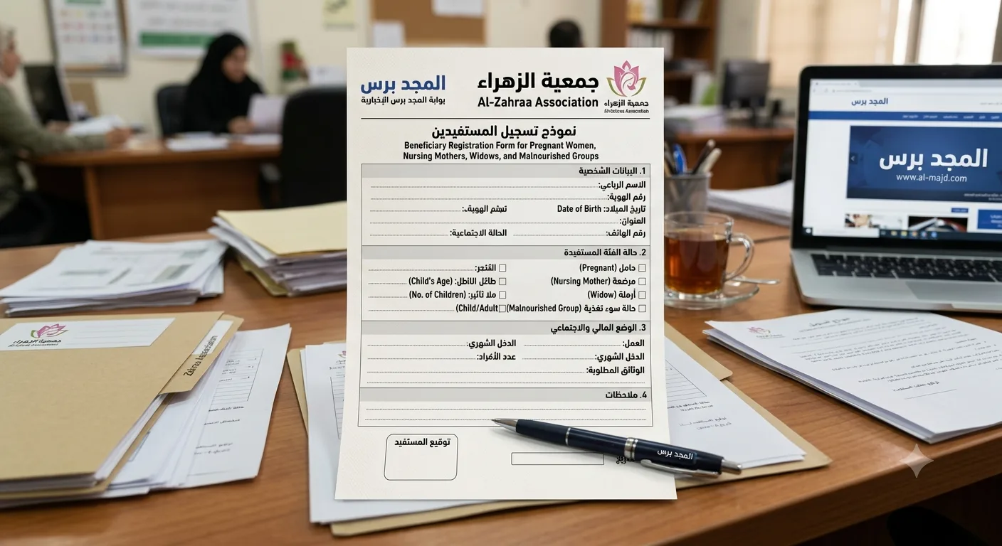 نموذج التسجيل في جمعية الزهراء للحوامل والمرضعات والأرامل وفئات سوء التغذية