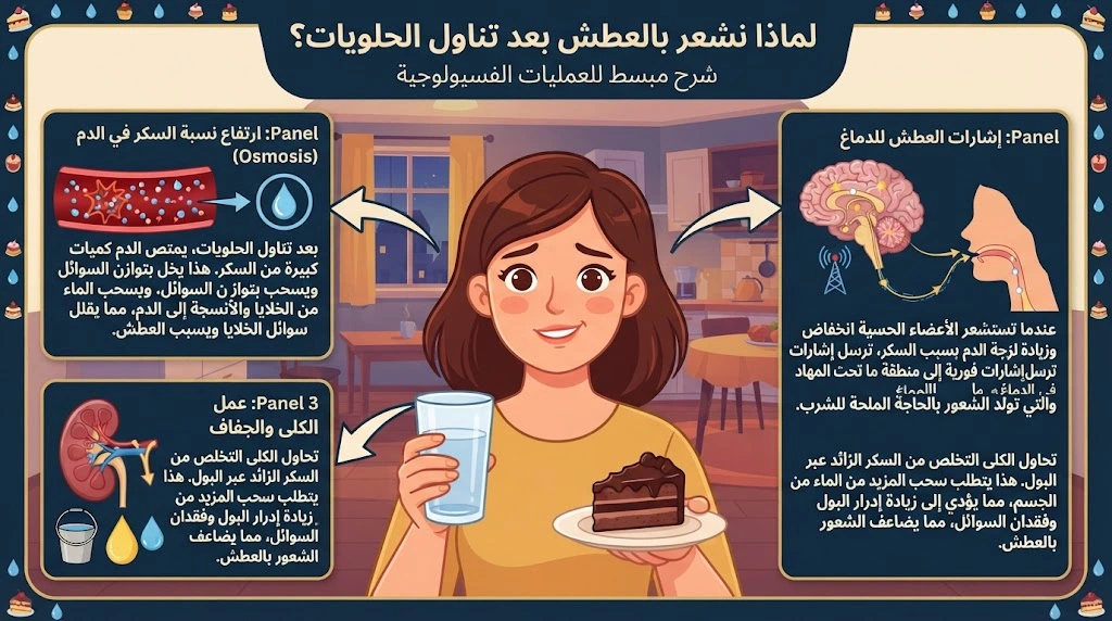 نجيب على لماذا يشعر البعض بالعطش بعد تناول الحلويات؟